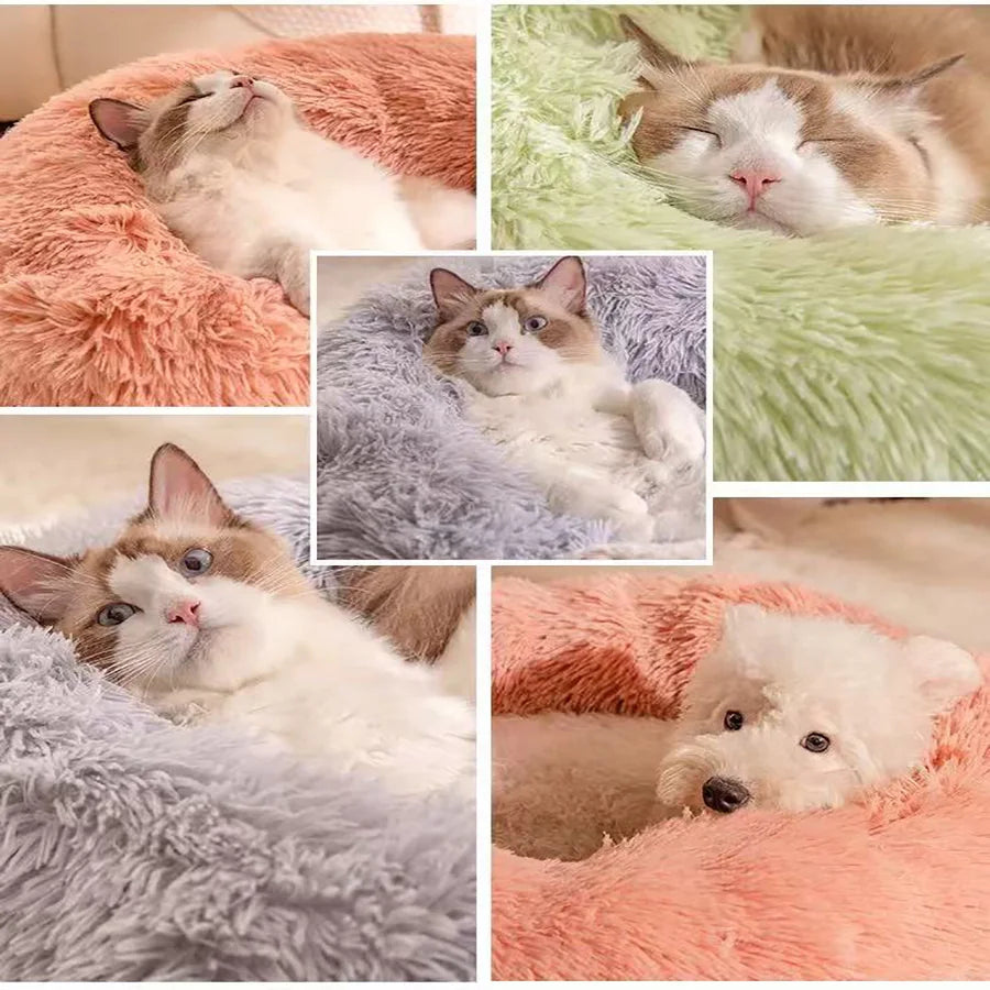 Coussin Douillet Rond en Fausse Fourrure pour Chat et Chien – Lit Apaisant, Chaud et Lavable pour Petits et Moyens Animaux