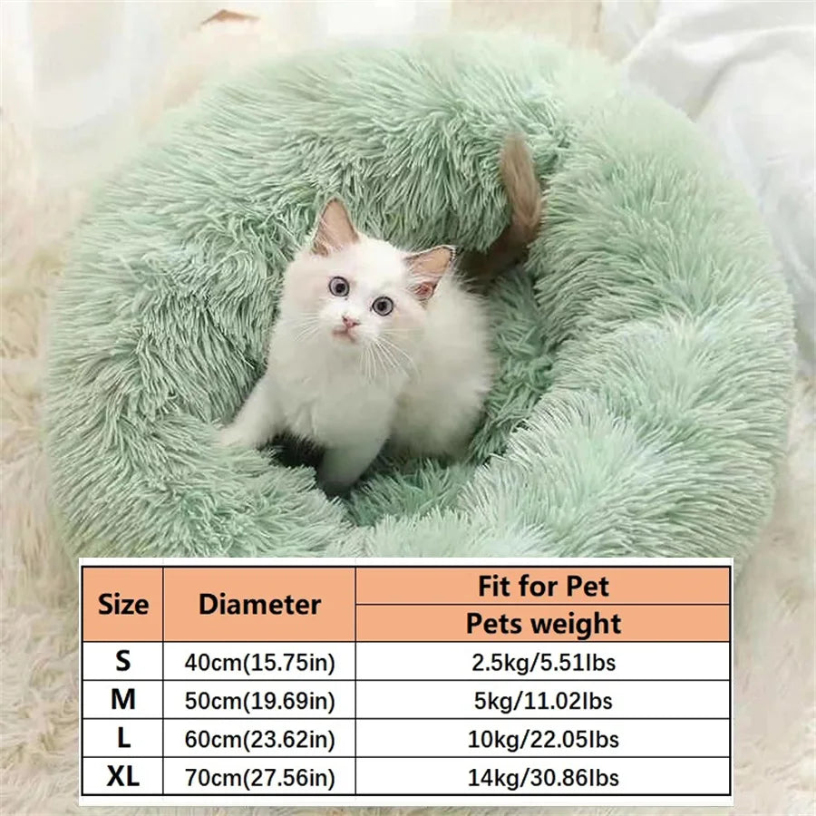 Coussin Douillet Rond en Fausse Fourrure pour Chat et Chien – Lit Apaisant, Chaud et Lavable pour Petits et Moyens Animaux