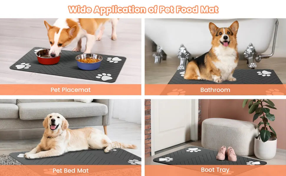 Tapis d’alimentation absorbant pour animaux, idéal pour les gamelles d’eau et de nourriture, avec dessous en caoutchouc imperméable, séchage rapide, pour chiens et chats.