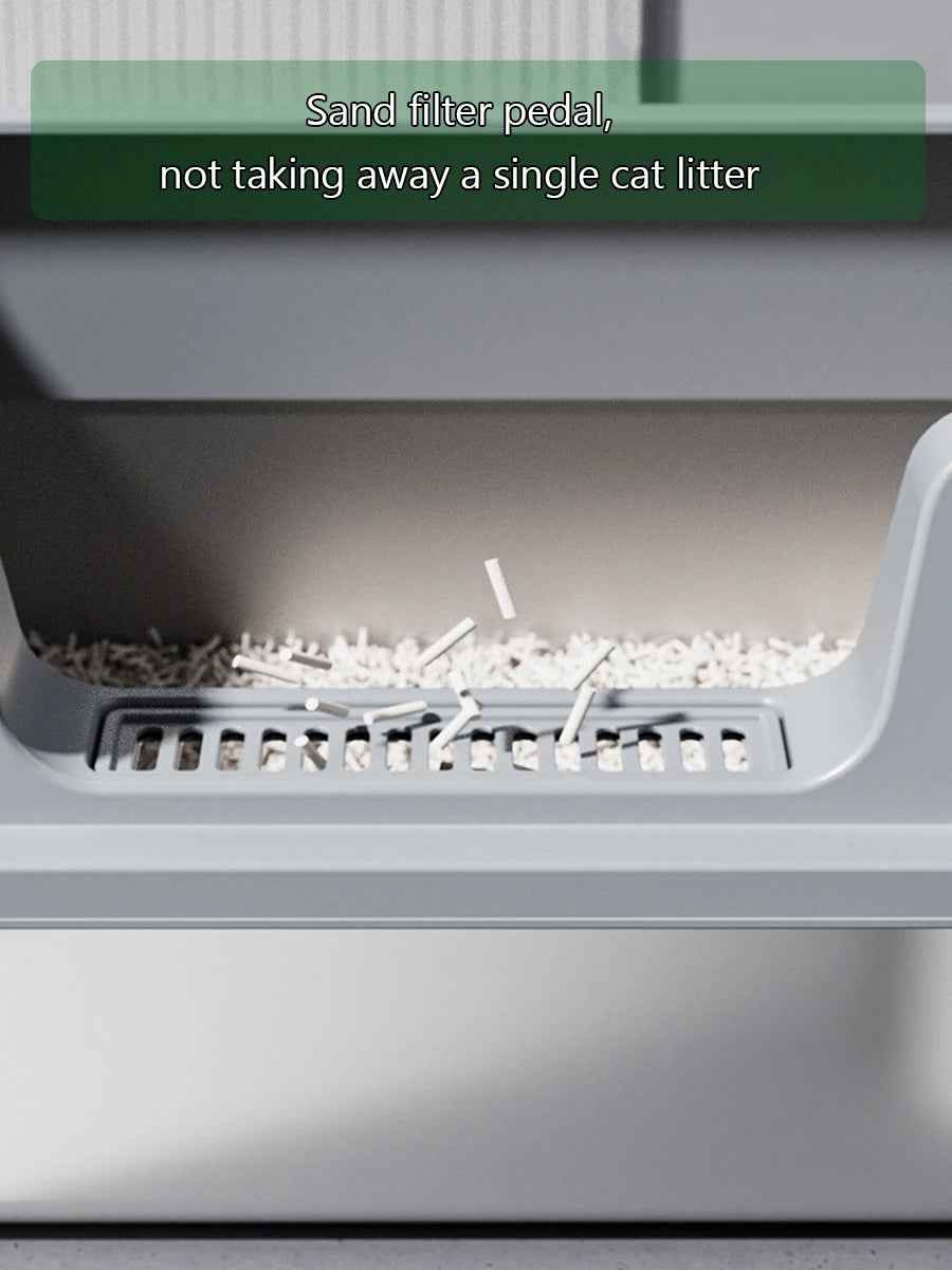 Bac à litière pour chat en acier inoxydable avec couvercle, très grand format avec rebords hauts, idéal pour les grands chats, facile à nettoyer et sans mauvaises odeurs.