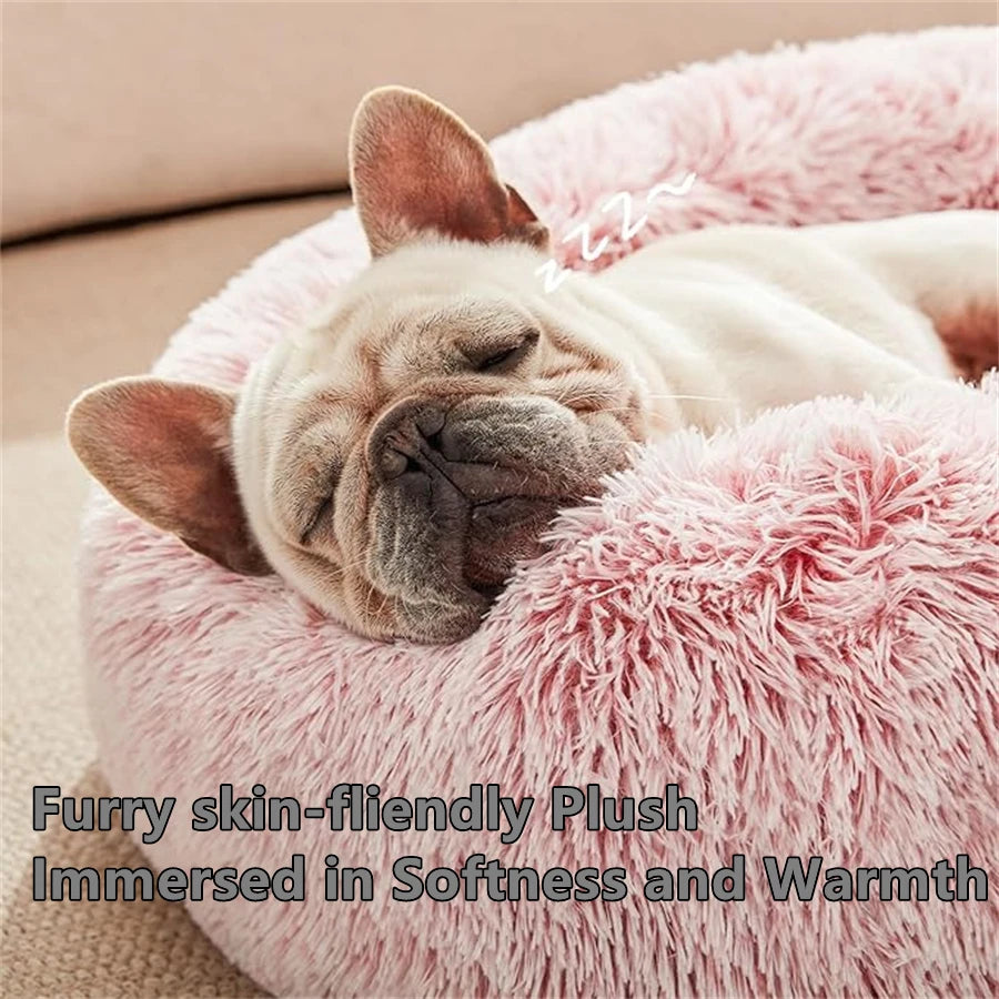 Coussin Douillet Rond en Fausse Fourrure pour Chat et Chien – Lit Apaisant, Chaud et Lavable pour Petits et Moyens Animaux