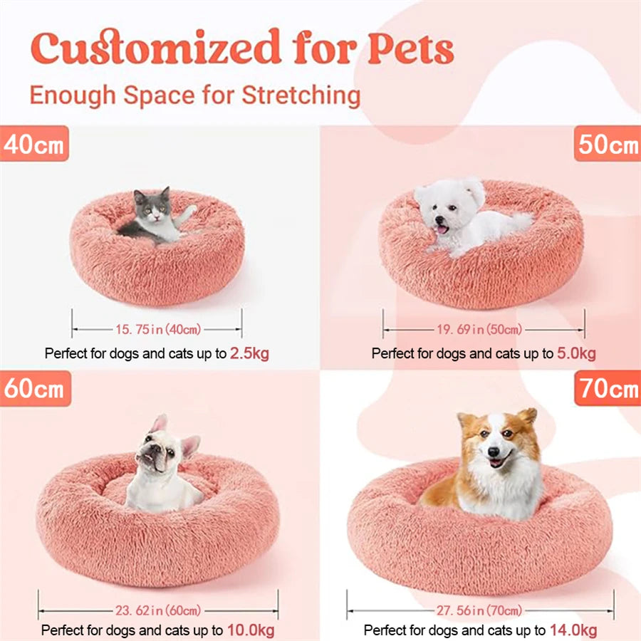 Coussin Douillet Rond en Fausse Fourrure pour Chat et Chien – Lit Apaisant, Chaud et Lavable pour Petits et Moyens Animaux