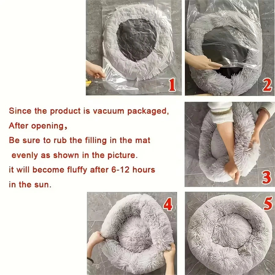 Coussin Douillet Rond en Fausse Fourrure pour Chat et Chien – Lit Apaisant, Chaud et Lavable pour Petits et Moyens Animaux