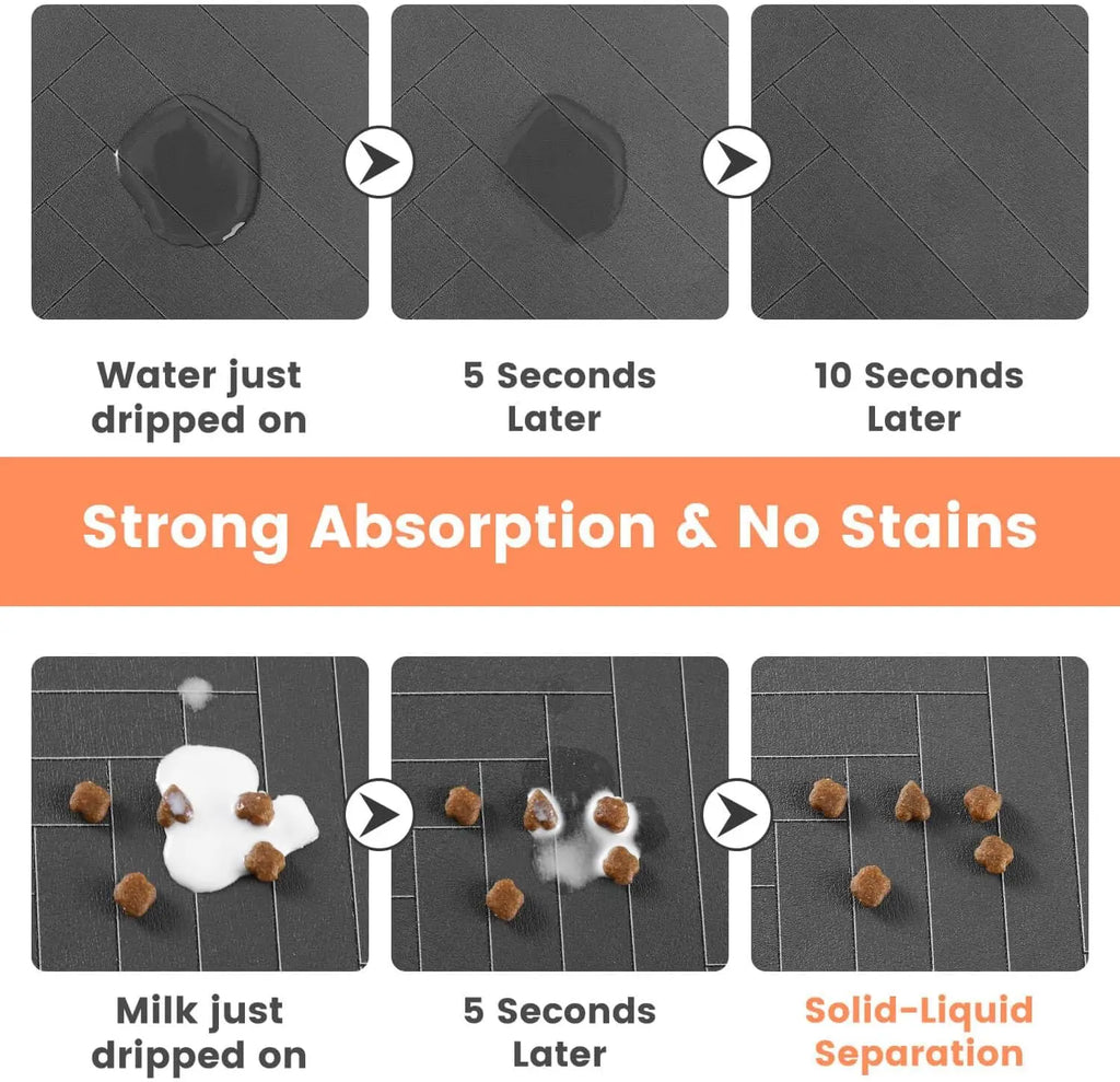 Tapis d’alimentation absorbant pour animaux, idéal pour les gamelles d’eau et de nourriture, avec dessous en caoutchouc imperméable, séchage rapide, pour chiens et chats.