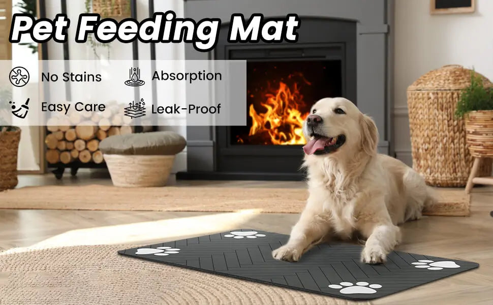 Tapis d’alimentation absorbant pour animaux, idéal pour les gamelles d’eau et de nourriture, avec dessous en caoutchouc imperméable, séchage rapide, pour chiens et chats.
