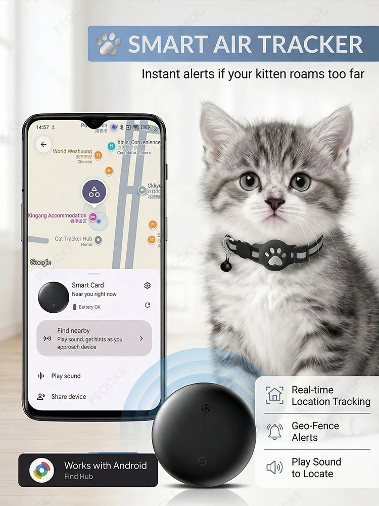 Collier traceur GPS Bluetooth étanche pour chat et chien – Localisation en temps réel via Android ( ce n’est pas applicable avec un Huawei)