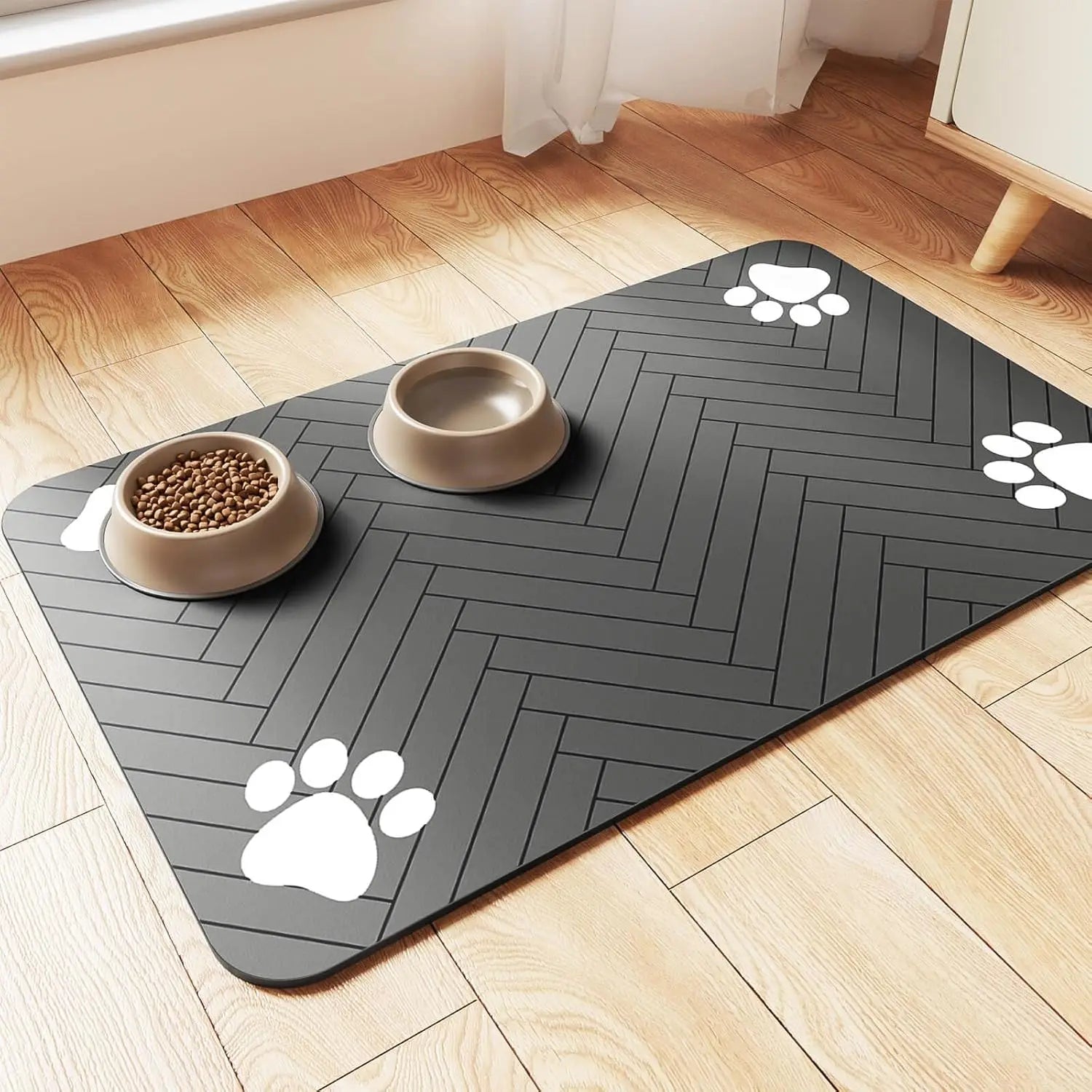 Tapis d’alimentation absorbant pour animaux, idéal pour les gamelles d’eau et de nourriture, avec dessous en caoutchouc imperméable, séchage rapide, pour chiens et chats.