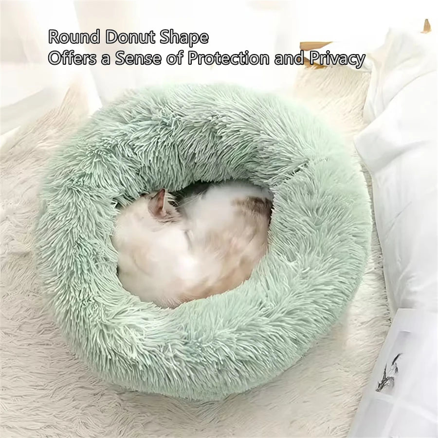 Coussin Douillet Rond en Fausse Fourrure pour Chat et Chien – Lit Apaisant, Chaud et Lavable pour Petits et Moyens Animaux
