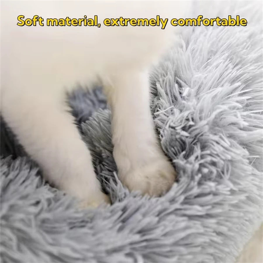 Coussin Douillet Rond en Fausse Fourrure pour Chat et Chien – Lit Apaisant, Chaud et Lavable pour Petits et Moyens Animaux