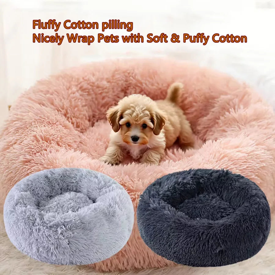 Coussin Douillet Rond en Fausse Fourrure pour Chat et Chien – Lit Apaisant, Chaud et Lavable pour Petits et Moyens Animaux