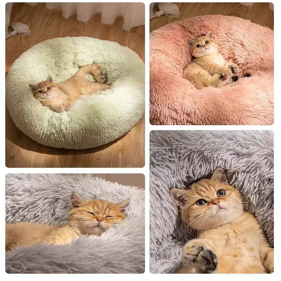 Coussin Douillet Rond en Fausse Fourrure pour Chat et Chien – Lit Apaisant, Chaud et Lavable pour Petits et Moyens Animaux